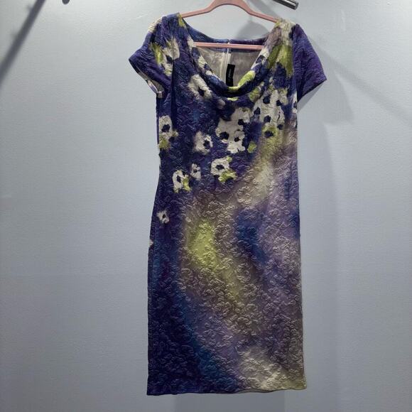 St. John Purple Floral Textured Knit Sheath Short Sleeve Cocktail Dress – Size 8 - Picture 6 of 16